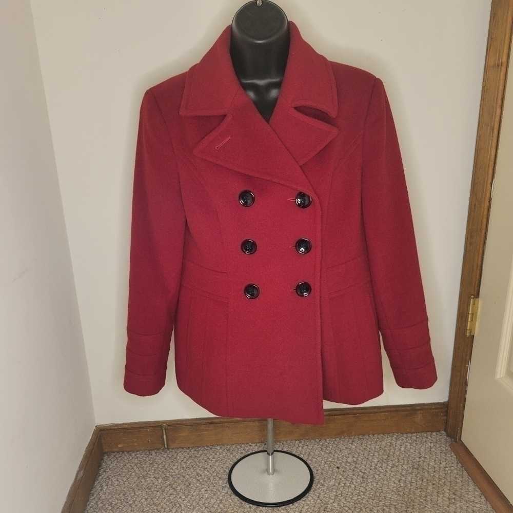 𝅺St. John's Bay Women's Red Cashmere Pea Coat - Size (PS) - Excellent Condition